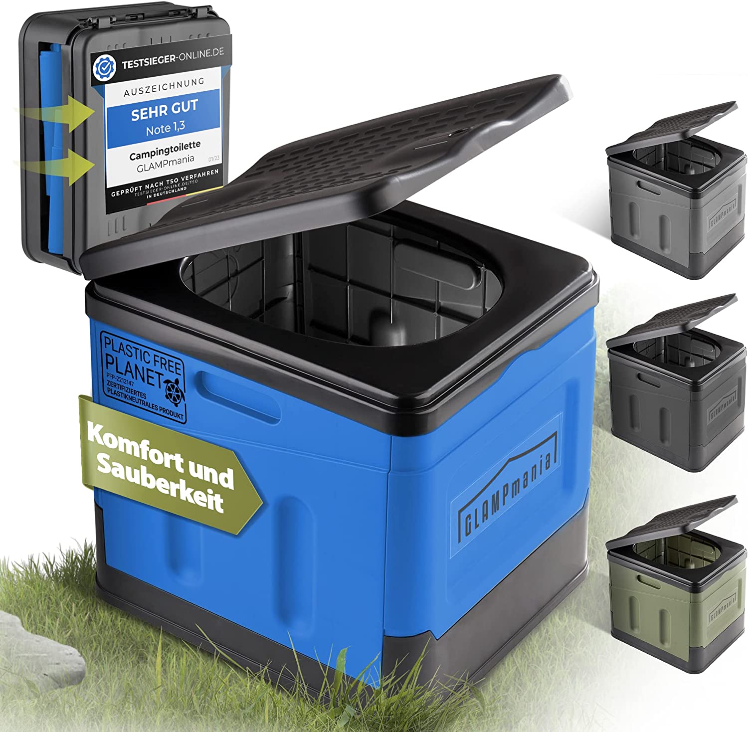 GLAMPmania´s Campingtoilette ohne Chemie [SEHR STABIL] für Tüten | Platzsparend, Flexibel und Clean | Die Mobile Toilette für Outdoor Camping, Festival